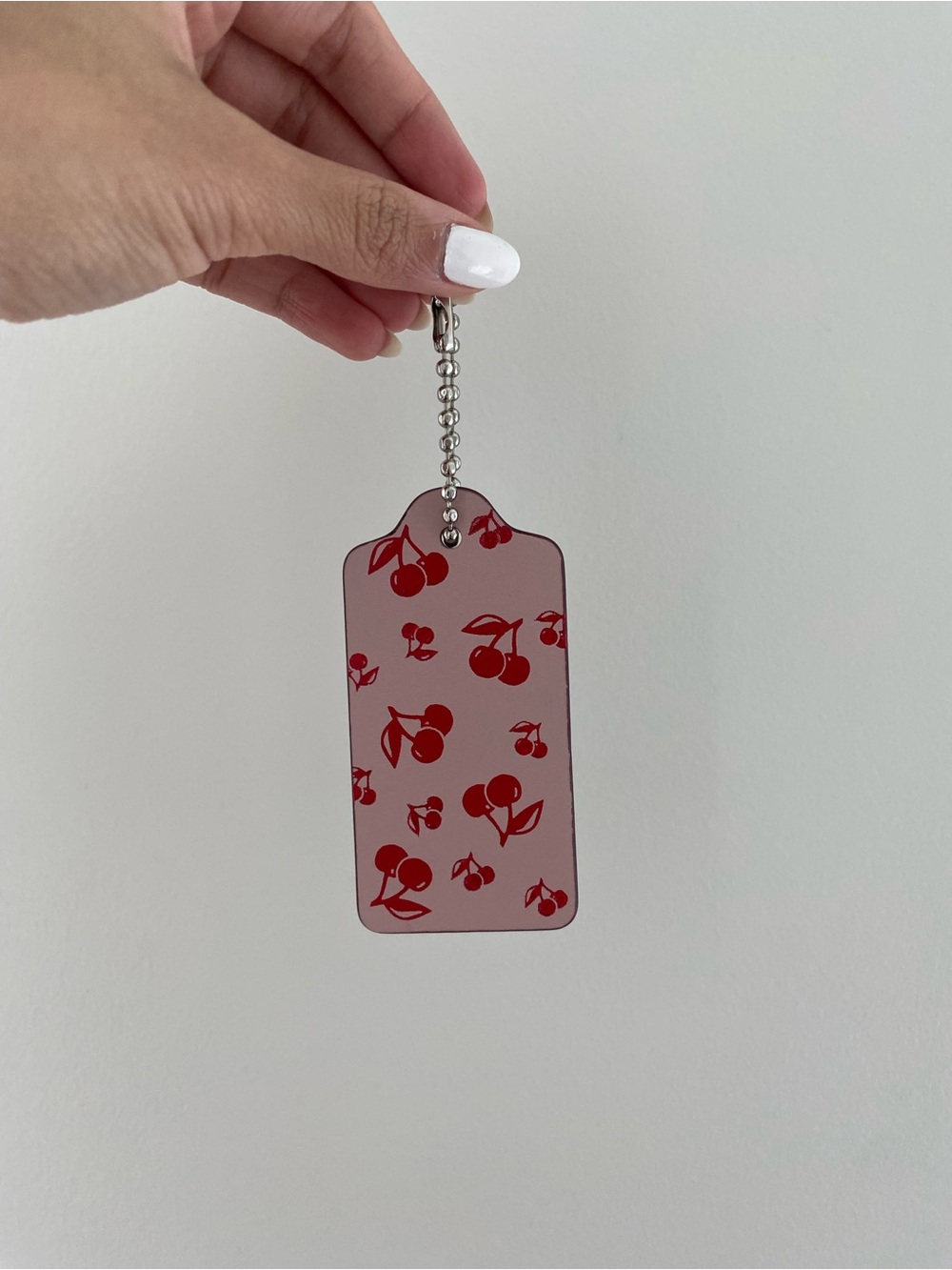 Coach Pink Leather Cherry Hang Tag with Silver Hardware
